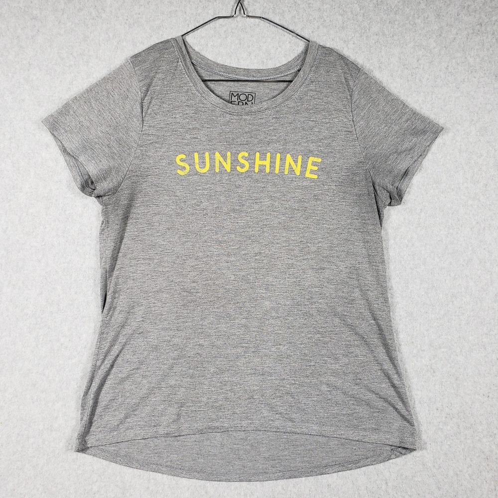 Modern‎ Lux Sunshine Graphic Tee Shirt Gray Yellow Glitter Womens XXL Plus Size
